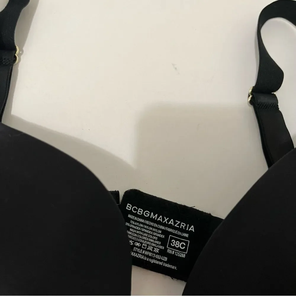 BCBG Maxazria Black Padded Underwire Bra Sheer Mesh Side Panels Womens Size 38C